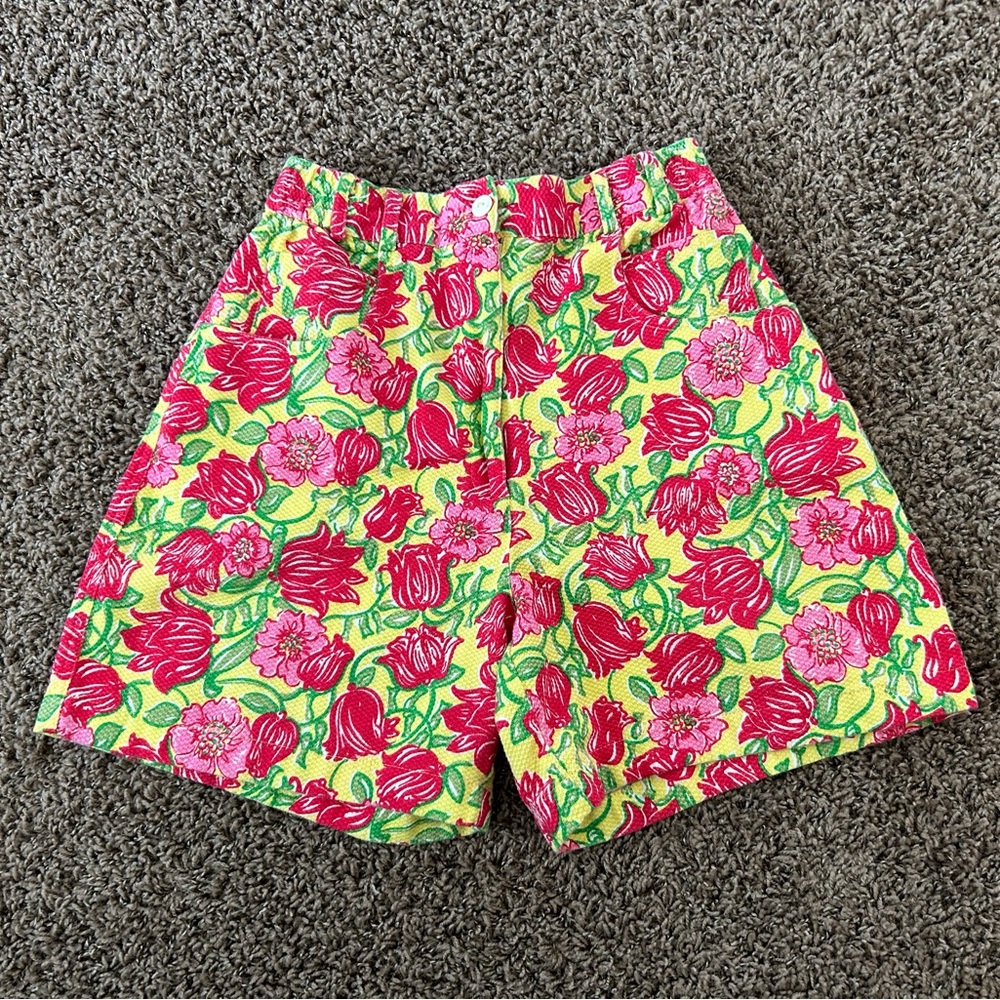 VTG Vintage Lilly Pulitzer Tulip Print Cotton Shorts Yellow Red Pink Size 4